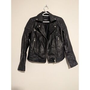 Barneys Originals Clara Black Moto Biker Sheep Leather Jacket Zip Pockets Sz 10